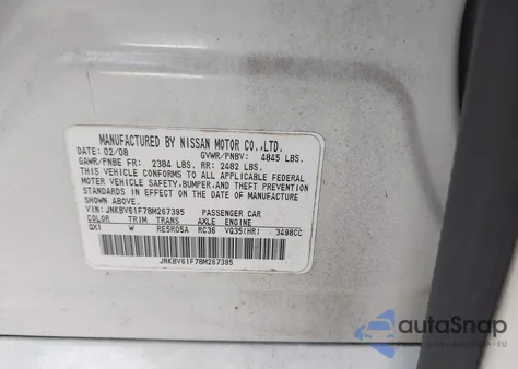 2008 Infiniti G35X из США, поврежденный, VIN JNKBV61F78M267395